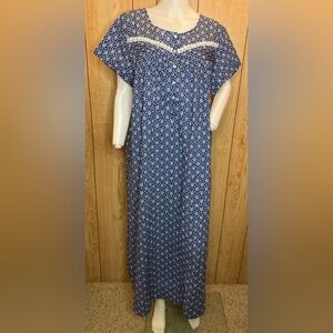 IZZY + TOBY Cotton Nightgowns for Women Short Sleeve Size XL Blue/white